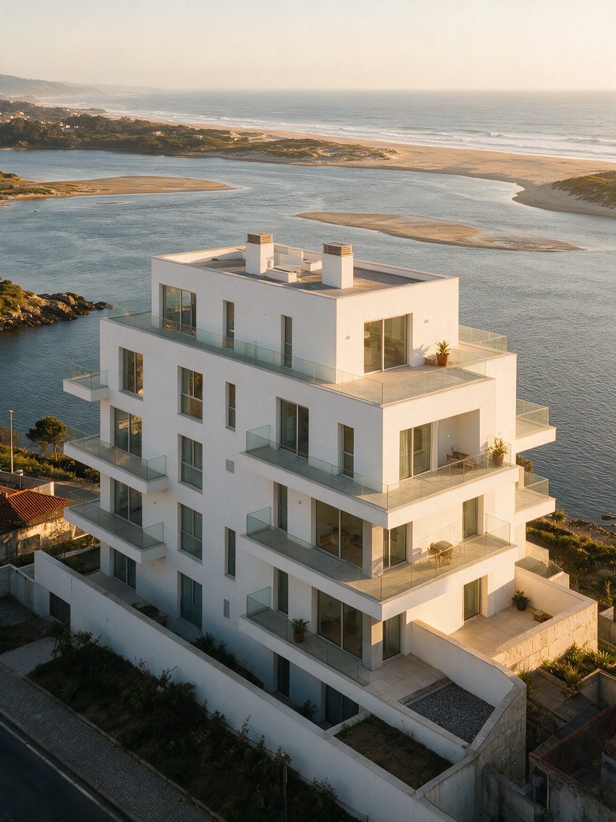 Edifício residencial moderno com vista para o rio Lima e o Atlântico em Viana do Castelo