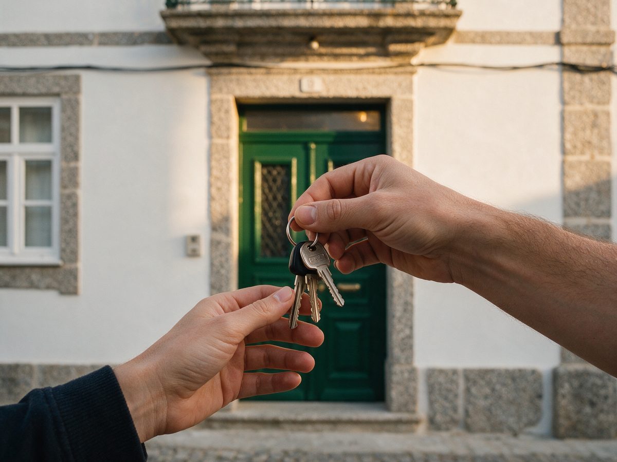 Entrega de chaves à porta de uma casa reabilitada